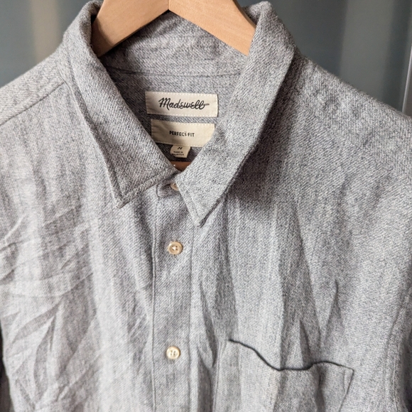 Men's Madewell Perfect Fit Button Up Flannel Shirt Gray Long Sleeve Cotton - M - Picture 3 of 13